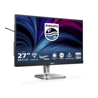 Philips 27B2U4601 - Monitor Quad HD da 27 pollici, altezza regolabile 150 mm, altoparlanti (2560 x 1440, 120 Hz, 1 x HDMI 2.0, 1 x DP 1.2, 1 x uscita DP, 1 x USB-C (96 W PD), hub USB, RJ45) nero
