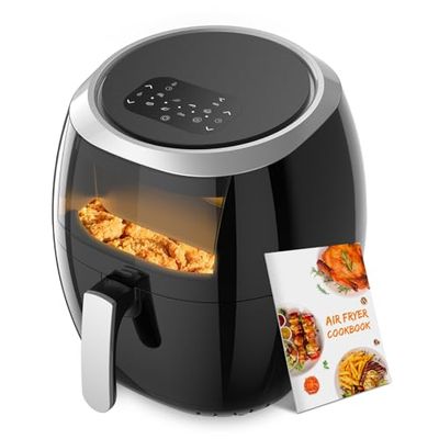 Heteluchtfriteuse, 8 liter, heteluchtfriteuse, XXL, 8 programma's, airfryer met receptenboek in het Duits, instelbare temperatuurregeling