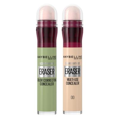 Maybelline New York Instant Eraser, Colour Correcting Concealer Duo, Counteracts Redness, for a Natural Soft-Focus Finish, Dermatologist Tested & Suitable for Sensitive Skin, (Ivory + Green)