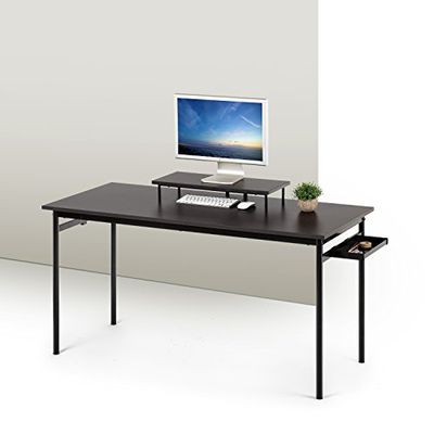 Bureau à Cadre Noir en Métal avec Plateau de Rangement et Support d'Écran 140 X 60 cm Zinus Tresa | Station de Travail Finition Espresso | Bureau d'Ordinateur | Facile à Monter