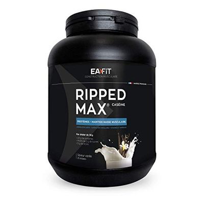 Eafit Ripped Max Caséine | Assimilation lente caseine 100% micellaire + Vitamines et Minéraux (magnesium,fer) | Riche en proteine | En poudre à mélanger dans un shaker pour le sport | Vanille |750g