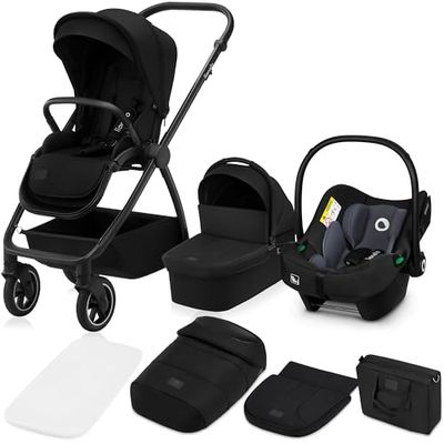 LIONELO MERIL 3 en 1 Poussette Bébé Multifonctionnelle 0 à 48 Mois Jusqu'à 22 kg, Nacelle Jusqu'à 9 kg, Siège Auto, Roues Tout-terrain 360 °, Amortissement Complet Auvent XXL UPF50+ (Black)