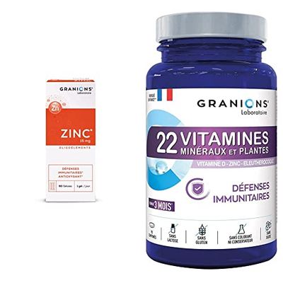 GRANIONS - LOT ZINC 15 mg et 22 VITAMINES, Minéraux, Plantes Immunité - Défenses immunitaires & Antioxydant - 150 µg d'IODE 100% des AR - Vit A B C D3 E - Made in France