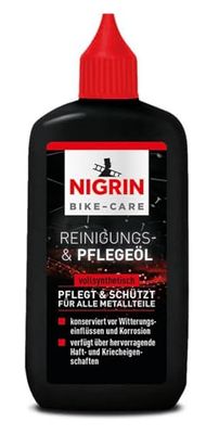 NIGRIN BIKE-CARE, olio per la pulizia e la cura della bicicletta, bottiglia da 100 ml, pulizia e cura della bicicletta, protegge dalla corrosione, grigio
