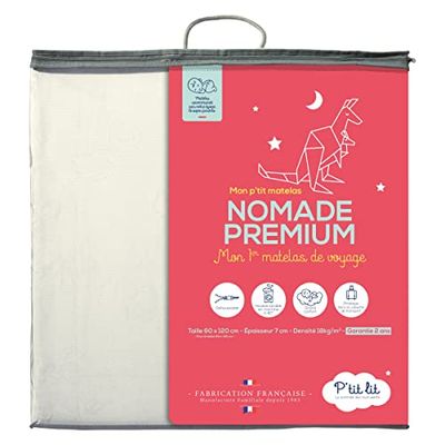 P'tit Lit - Colchão de viagem para bebés premium - dobrável - 60 x 120 cm - espessura 7 cm: Macio e confortável - Dobrável: Ideal como cama extra - capa removível- Oeko Tex