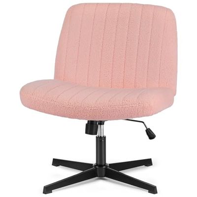 Chaise de bureau, rembourrée, sans accoudoirs, avec fonction bascule, pour s'asseoir en tailleur, jusqu'à 150 kg, pivotante à 360 °, réglable en hauteur pour la maison, le bureau, l'étude, rose