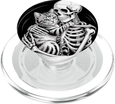Esqueleto abrazando gato cráneo gatito amante gato mamá papá PopSockets PopGrip para MagSafe
