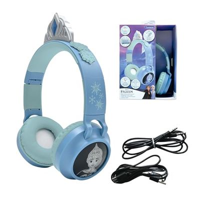 Lexibook, Frozen, 2-1 Auriculares inalámbricos y con Cable con Tiara Princesa, Sonido Limitado a 85 dB, Efectos de iluminación, Plegable, Ajustable, Recargable, HPBT015FZ