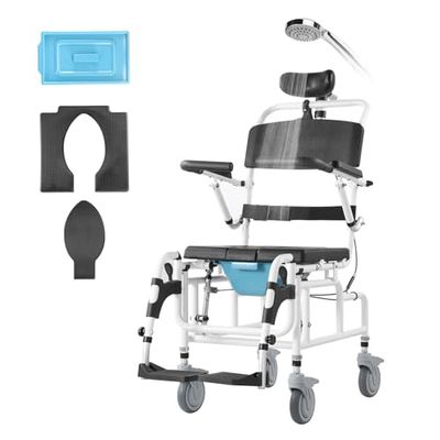 VEVOR Sedia a Rotelle per Doccia, Bagno per Adulti Disabili, Sedia in Alluminio per Doccia Rotolante Regolabile con Freno Sedia da Trasporto per Comoda da Doccia Capacità 136 kg Larghezza 440 mm