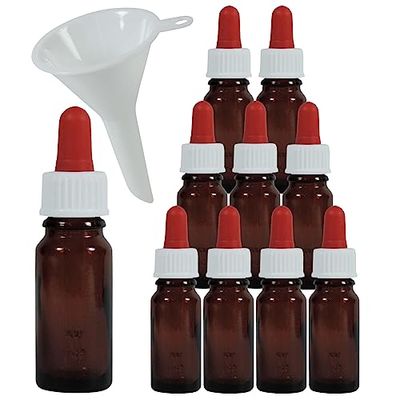 Viva-Haushaltswaren Gabriele Hesse e.K. Lot de 10 flacons de Pipette en Verre ambré 10 ML avec pipettes (Rouge/Blanc)