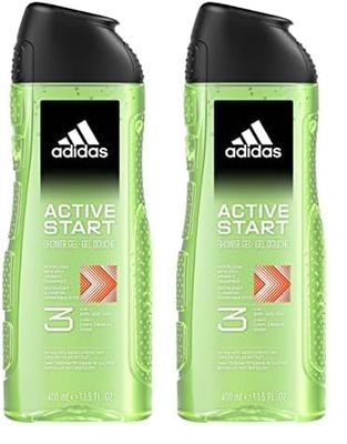 Adidas, Active Start Gel Doccia Bagnoschiuma 3 in 1 per Corpo, Capelli e Viso, Formula Vegana, 400ml (Confezione da 2)