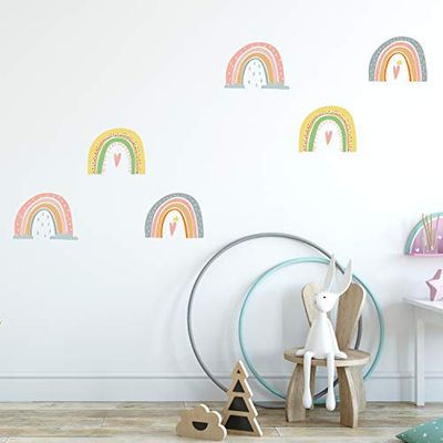 Walplus Stickers Kamerdecoratie - Decoratief Niet Giftig Blijvend Vinyl Raam Muur Kast Deuren Handgetekende Regenbogen 6Pcsveelkleurig