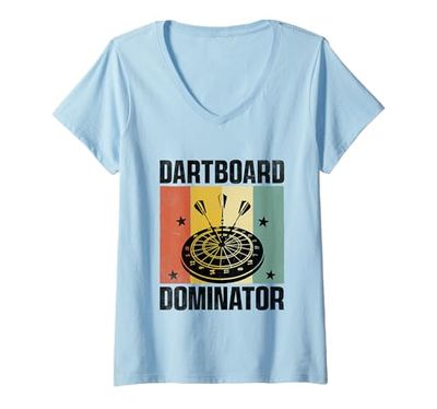 Donna Dartboard Dominator Gioco Giocatore Sportivo Maglietta con Collo a V