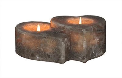 HIMALAYA SALT DREAMS Świecznik na podgrzewacze Twin Heart, Grey Line, sól kryształowa z Punjab/Pakistan, szary, ok. 15 x 12 x 6 cm