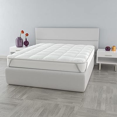 Italian Bed Linen Topper Basic Trapuntato con Elastici, Bianco, Matrimoniale 160x195cm
