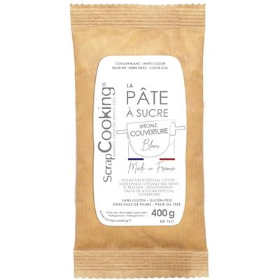 ScrapCooking - Pâte à Sucre de Couverture Blanche 400 g - Pour Recouvrir Gâteaux & Pièces-Montées - Sans Gluten, Sans Huile de Palme - Anniversaire, Mariage, Communion, Noël - Blanc - 7631