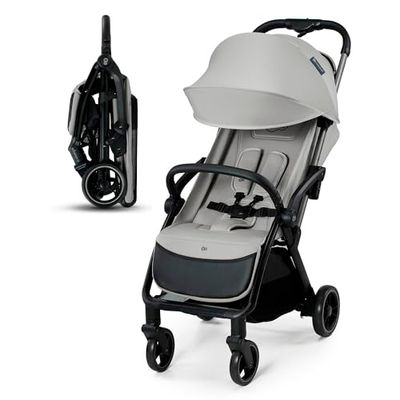 Kinderkraft APINO Wandelwagen tot 24 kg, Lichtgewicht Buggy het automatisch inklappen. liggende positie, verstelbare rugleuning, grote zonnekap met ventilatiepaneel, grijs