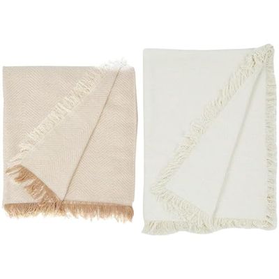 Martina Home Foulard Chevrons Polyvalents, 80% Coton, 20% Polyester, Écru/Beige, 300 x 260 cm & Couvre-canapé, Ecru, 230 x 260 cm