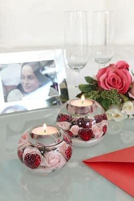 Pack of 6 Dreamlight, Tealight candle holder, Mercur Smart, Heart motif, Glass, clear, pink, red, PU 6, H. 6 cm, D. 8 cm