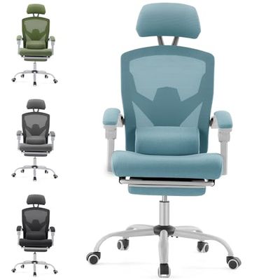DUMOS Ergonomische bureaustoel, een bureaustoel met comfortabele armleuningen, uitgerust met een comfortabele lendensteun en voetensteun, geschikt voor thuis