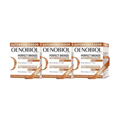 OENOBIOL - PERFECT BRONZE Autobronceador TRIPLO - Acelerador Bronceado Corporal y Facial con Protección Solar - Complemento alimenticio - 90 cápsulas 3 meses