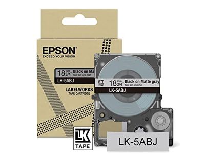 Epson Labelworks LK-5ABJ Labelbandcassette, compatibel met Epson LabelWorks LW-C610 en LW-C410 grijs L mat/zwart 18 mm