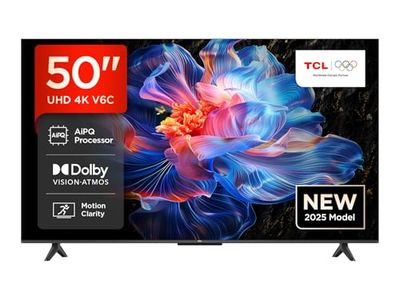 TCL 50V6C Smart TV LED Direct da 50", HDR 4K, con tecnologia Google TV (Dolby Audio, Motion Clarity, compatibile con Google Assistant e Alexa)