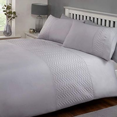 Rapport Porto Silver edredón y Fundas de Almohada a Juego, poliéster, Plateado, Matrimonio