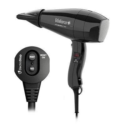 Valera, Swiss Secure Jet 7600, Asciugacapelli Professionale Sicuro con Salvavita Integrato, Motore PM Pro, Ionizzatore, 3 Livelli di Temperatura, Cavo Anti-Attorcigliamento, 2000 W, Nero, Swiss Made