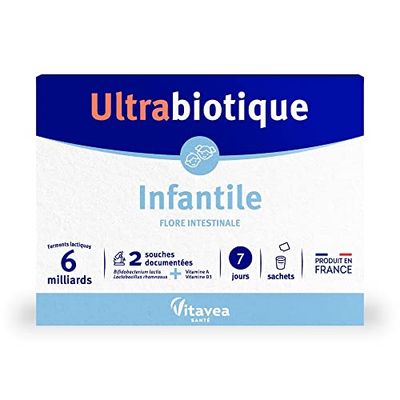 Ultrabiotique Infantile - Complément alimentaire transit intestinal infantile - Probiotique flore intestinale- 2 souches documentées - Facilite la digestion - 7 sachets - 7 jours - Fabriqué en France