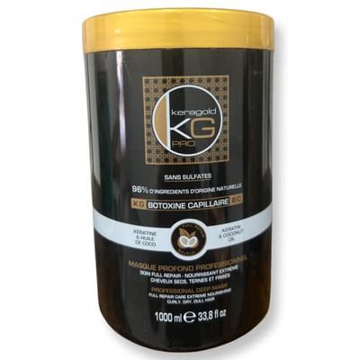 Keragold Pro - Botoxine Capillaire - Sans Sulfates - 96% d'Ingrédients Naturels - 1000 ml (BC Kératine & Huile de Coco)