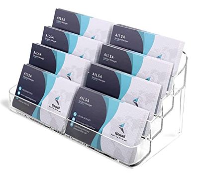 Gowall Business Card Holder, 8 Pocket Acrylic Business Card Holder for Desk Clear Business Card Stand Desktop Business Card Holders Plastic Business Card Display for Exhibition, Home and Office, 2 PCS
