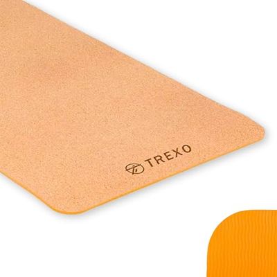 TREXO TPE kurk yogamat afmetingen 61 x 183 cm en 6 mm dikte oranje voor oefening thuis in de club pilatesmat stretching gymnastiek YM-C01P