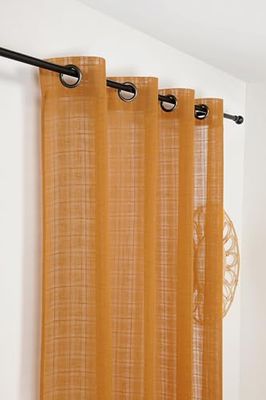 Linder - Alsace-rutig slöja - färgill med öljetter i pistolfärg - orange gurkmeja färg - 145 x 260 cm - 60% polyester 40% bomull - vävd och färgad i Frankrike - Kelsch-kollektion