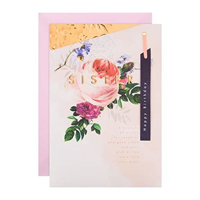 Hallmark Verjaardagskaart voor zuster - Klassiek bloemenreliëf ontwerp met goudfolie