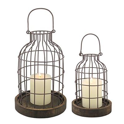 Stonebriar Metal Wire Cage conjunto de sino com bases de madeira rústica, metálico, castanho, 7,71 polegadas