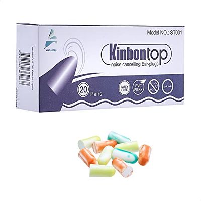 Kinbontop, tappi per le orecchie in spugna morbida, SNR di 35 dB, riduzione del rumore, protezione per l'udito ,colori assortiti, confezione da 20