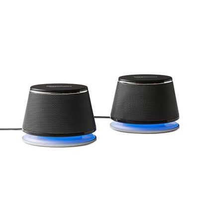 Amazon Basics Conjunto de cozinha 2,0 para PC ou portátil, entrada auxiliar de 3,5 mm, alimentação USB, 1 par, preto
