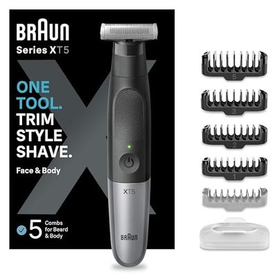 Braun Series X, Hybrid Electric Mens Trimmer for Face & Body with Innovative 4D-Blade, Beard Trimmer & Body Shaver Waterproof, Cordless 45-Minute Battery Run-Time, XT5100