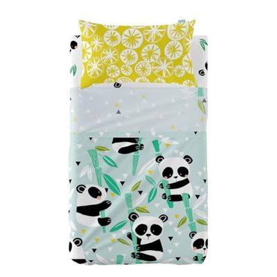 HappyFriday Moshi Moshi Panda Garden Blue Blue Baby Cot Bedding Set 2 Pieces