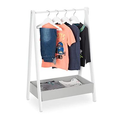Relaxdays Garde-Robe pour Enfant, portemanteau, étagère Chambre, Support de vêtements, HLP 99 x 63,5 x 42 cm, Blanc/Gris