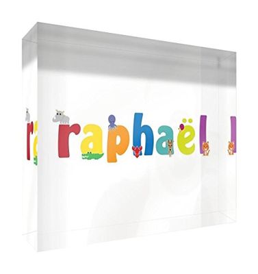 Little Helper LHV-RAPHAEL-A7BLK-15FR Souvenir Décoratif en Acrylique Transparent Poli comme Diamant Style Illustratif Coloré avec le Nom de Jeune Garçon Raphaël 7,4 x 10,5 x 2 cm Petit