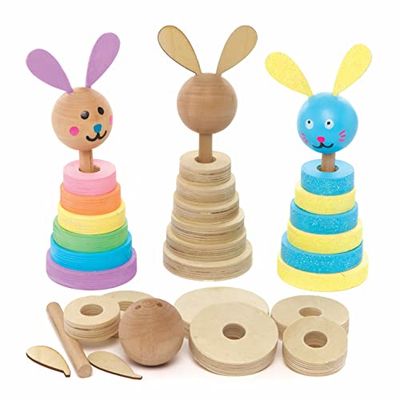 Baker Ross Easter Bunny Wooden Stacking Kits - Pack of 2, Easter Crafts, Craft for Kids (AX760)