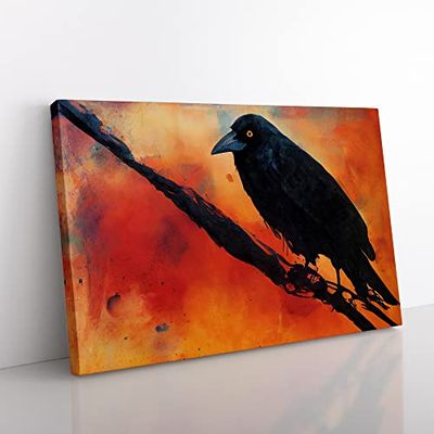 Engaging Crow Bird Canvas Wall Art Print Ready to Hang, Framed Picture for Living Room Bedroom Home Office Décor, 50x35 cm (20x14 Inch)
