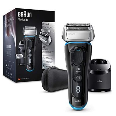 Braun Series 8 8385cc Nouvelle Génération, Rasoir Électrique Barbe Homme, Station Clean&Charge, Étui Tissu, Noir, Idée Cadeau Homme