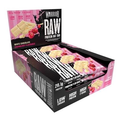 Warrior Raw Protein Bars – 12 x 75g Oat Bar Flapjacks – High Fibre, Low Sugar – Ideal Meal Replacement or Healthy Nutrition Energy Snacks – HFSS / GMP Certified – UK Made (White Chocolate Cranberry)