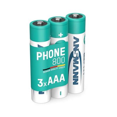 Ansmann 5030142 - MaxE DECT Phone pilhas recarregáveis, potente pilha previamente carregada, auto-descarga reduzida (800 mAh, micro AAA, 3 unidades)