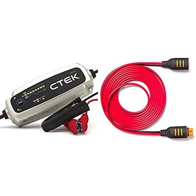 CTEK MXS 5.0 Test and Charge, Intelligent Multi-Function Charger and Tester in One & 56-304 Connect 2.5M Extension: extend the range of your charger