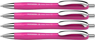 Schneider Slider Rave XB 132554 Ballpoint Pen (Limited Special Edition in Power Pink, Made in Germany) Pack of 4 Ink Colour: Blue