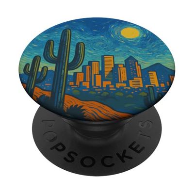 Phoenix Arizona Cactus Skyline Van Gogh Starry Night Style PopSockets PopGrip Adhesivo